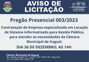 Aviso de Licitação: Pregão Presencial 003/2023 - Em Andamento