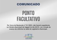 Câmara informa ponto facultativo