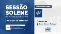 Câmara realizará Sessão Solene de Posse em 1º de janeiro